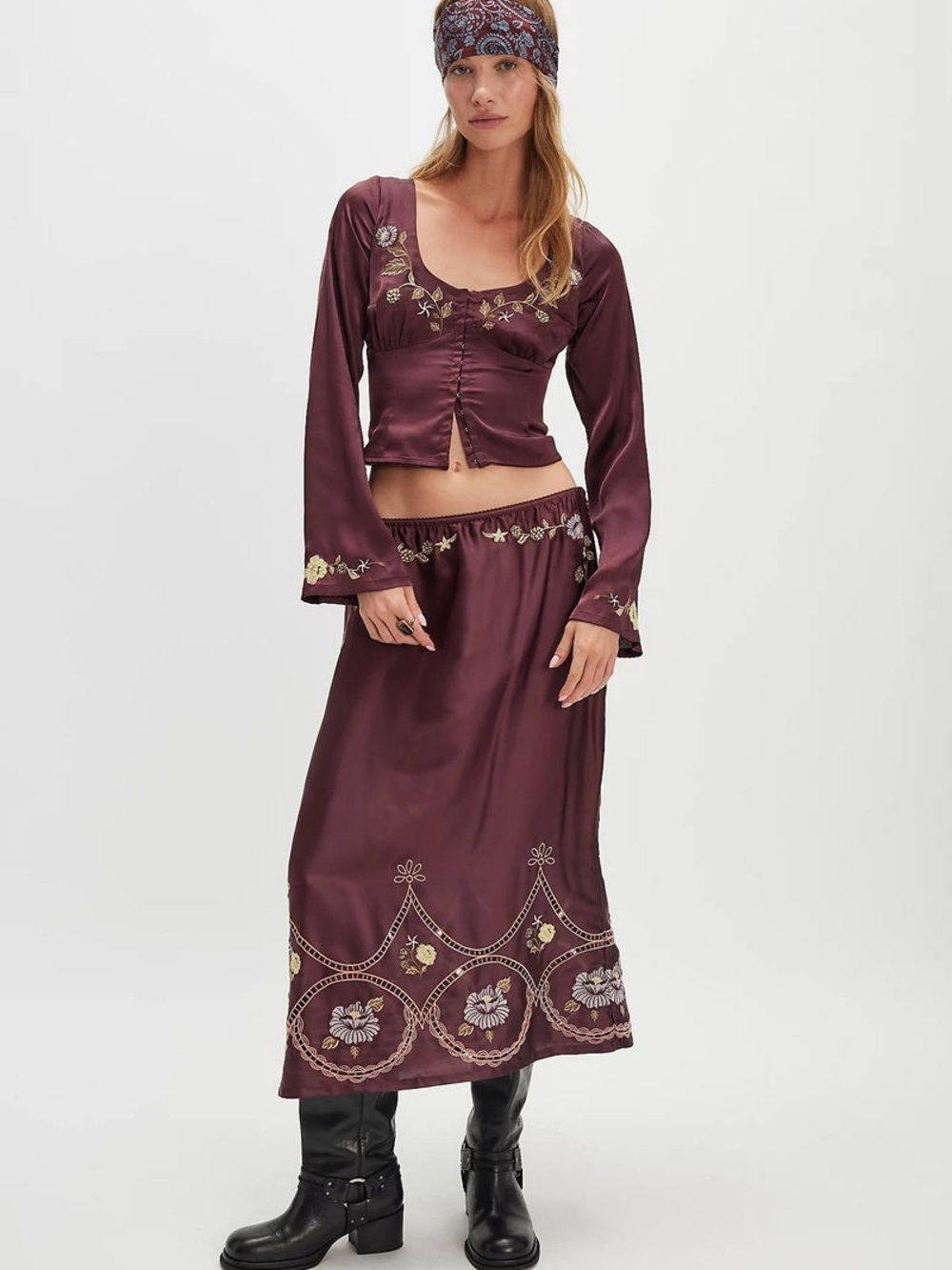 Free People  Autumn Bloom Midi Skirt Sert